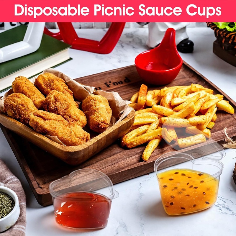 100 Sets 1.5 Oz Clear Heart Sh - огляд і ціна Sauce Dipping Cup