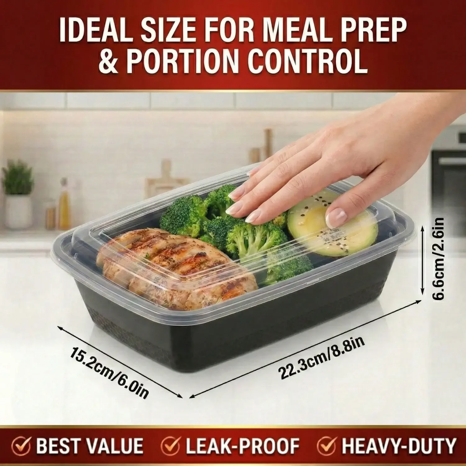 10/100pcs 38oz Black Rectangul - огляд і ціна Meal Prep Kitchen